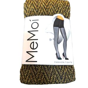 NEW...Me Moi Metallic Gold/Black Chevron Opaque Tights..Size S/M